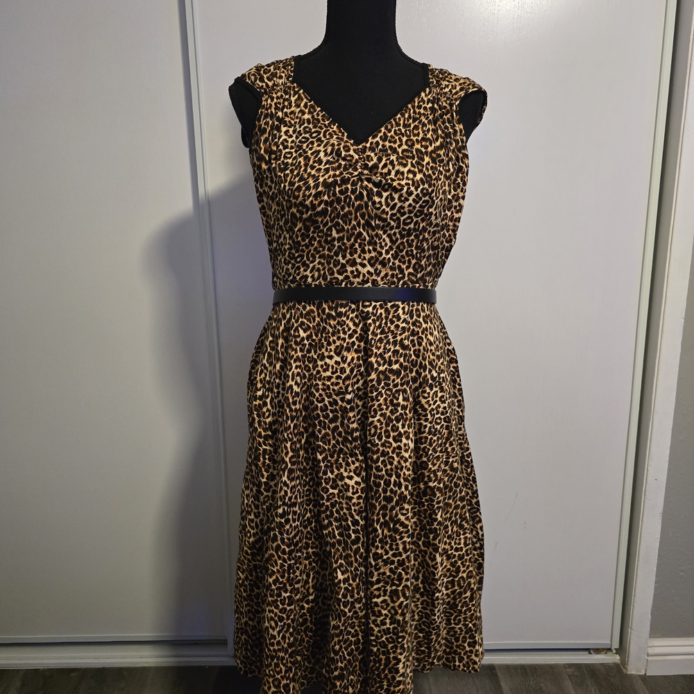 Pinup Couture Brown and Black Pleated Sweetheart Midi Dress